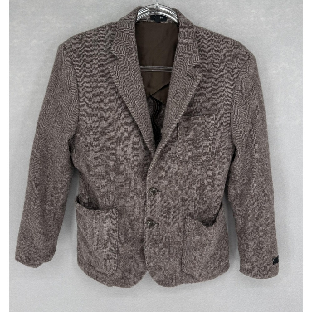 Express Blazer Women‎ 38S Brown Herringbone Wool Blend Slim Fit Professional